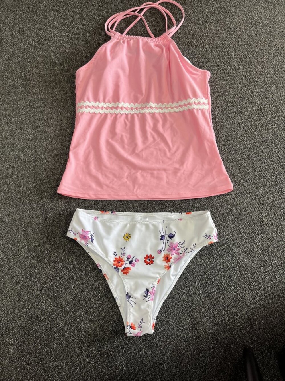 Beachsissi Size Medium (M) Women's Pink Tankini Swimsuit Set with Floral Bottom